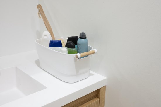 Panier de rangement - Alpina - 33 x 18 x 15 cm - Plastique - Poignée en bois