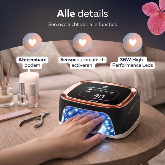 Beeperfect® Lampe UV Gel Nails - Lampe à ongles - Lampe à ongles UV Led - Séchoir à ongles - Sans fil - Intérieur réfléchissant - Or rose