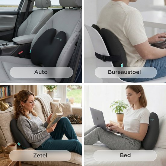 CozySense® Back Support - Coussin dorsal réglable pour le bas du dos - Coussin lombaire pour la voiture, la chaise de bureau, le lit et le canapé - Ergonomique - Avec Coolgel - Fermeté moyenne - Housse lavable
