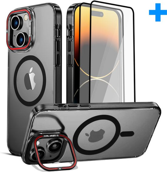 Coque adaptée à l'iPhone 14 Coque - Avec 2 protections d'écran - Coque MagSafe - Avec support