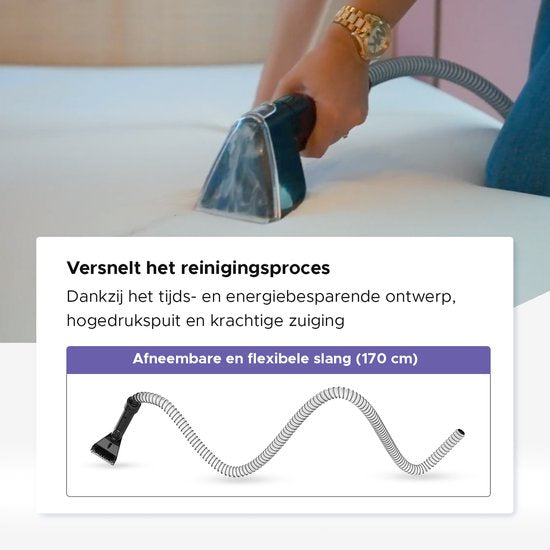 Motionflow Carpet Cleaner PRO - Nettoyage en profondeur avec fonction vapeur jusqu'à 100°C - Puissant nettoyeur de taches 1700W - Nettoyage à la vapeur pour sol, canapé, salle de bain et tapis - Nettoyeur à vapeur et nettoyeur de siège - Produit nettoyant