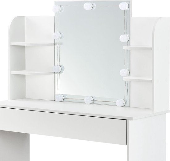 Table de maquillage Bella - Blanc - Miroir et éclairage LED inclus