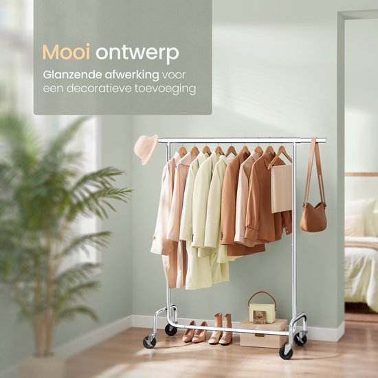O'DADDY® Porte-vêtements sur roulettes - Porte-vêtements - Barre à vêtements réglable - Barre à vêtements extensible - Barre de suspension réglable - Stable jusqu'à 130 kg - Silver