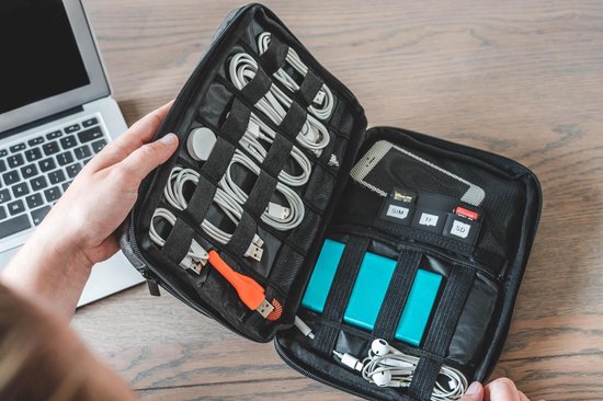 Sunflake Electronics & Cable Organiser - 3 couches - Sac de voyage pour câbles - Hydrofuge - Pour iPad 9.7" - Disques durs - Chargeurs - Gris foncé