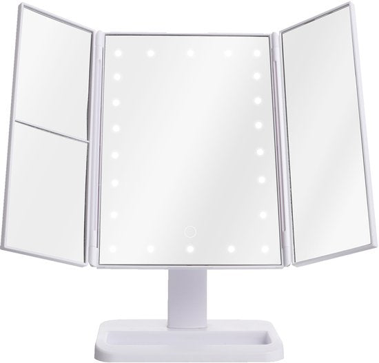Miroir de maquillage Nexxt avec éclairage LED - Miroir grossissant 4 en 1 (2x/3x) - lumière graduable - pliable - USB & batterie - pivotant à 180° - blanc