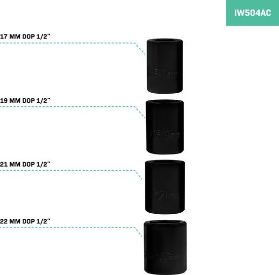 VONROC Clé à chocs 950W - 600Nm - Prise 1/2" - 4 douilles pour écrous incluses - Câble 4m - Poignée souple - convient pour le changement de pneus