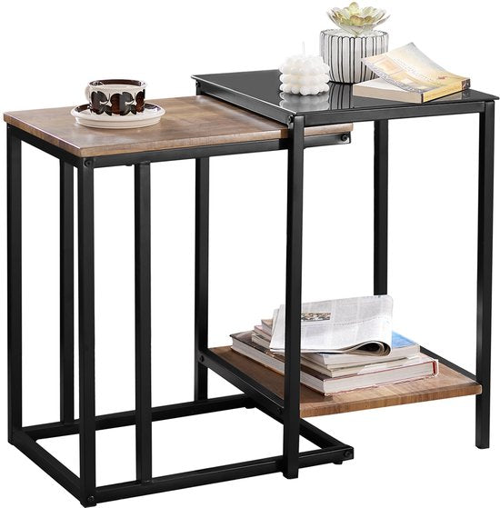 SoBuy FBT99-F Table d'appoint - Composition noire Table à café en bois Lot de 2