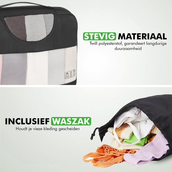 Travelhawk Packing Cubes - Kit d'organisation pour valise - Vêtements - Organisateurs de bagages - 8 pièces - Noir
