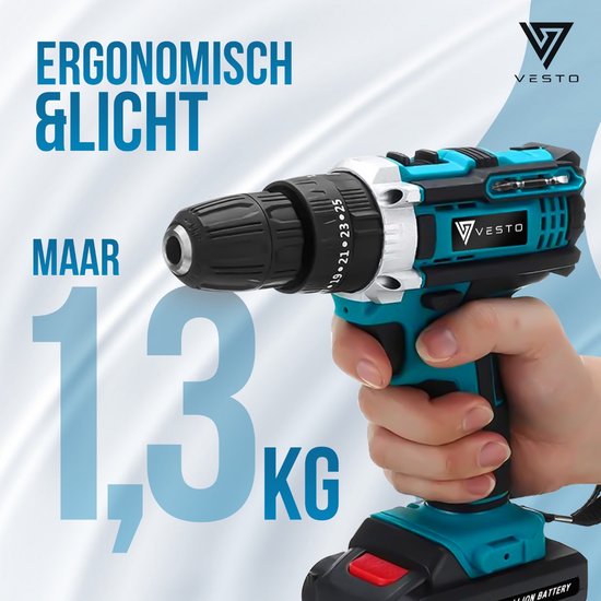 Vesto® PowerDrive Cordless Drill - Tournevis sans fil - Perceuse - Tournevis - Perceuse sans fil - 2 piles incluses
