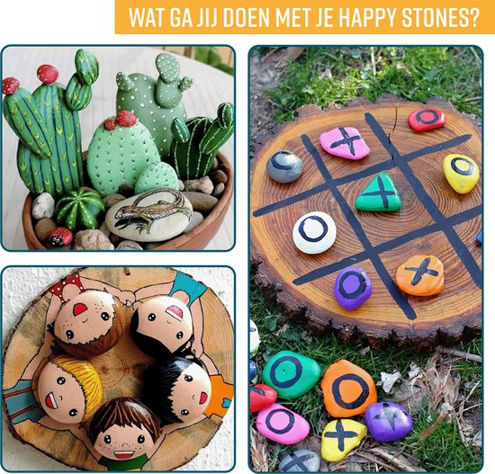 NAPI Happy Stones - 12 galets blancs - Cours inclus : Pierres à peindre - Galets lisses - Paquet - Galets de plage - 4 à 8cm - Blancs