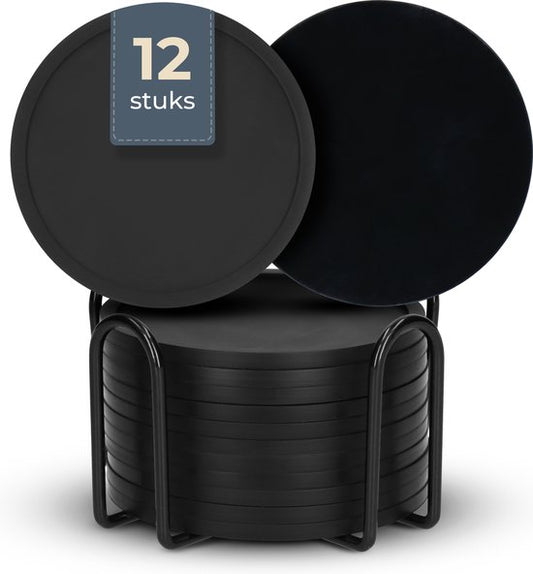 Castagnola Sous-verres en silicone - Sous-verres pour verres - Sous-verres design avec support - Set de sous-verres - Antidérapant - Lot de 12 - Noir