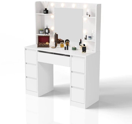 Malia coiffeuse / table de maquillage - Miroir et LED inclus - Blanc