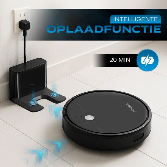 Powell Robot Aspirateur - Robot Aspirateur avec Fonction Mopping - Robot Aspirateur avec Station de Charge - Robot Aspirateur - Mopping Robot - Noir