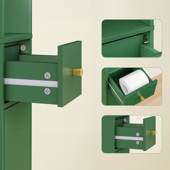 SoBuy BZR34-II-SY Meuble de salle de bain haut - Meuble de rangement étroit avec tiroir et étagères réglables - Meuble colonne salle de bain - Vert foncé, 20x20x180cm