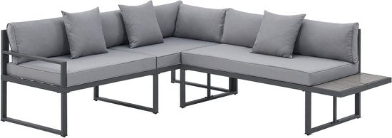 Juskys Lounge Set / Garden Set St. Tropez - 4 personnes - Acier / Bois - Gris foncé - Table incluse