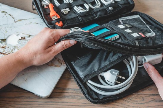 Sunflake Electronics & Cable Organiser - 3 couches - Sac de voyage pour câbles - Hydrofuge - Pour iPad 9.7" - Disques durs - Chargeurs - Gris foncé