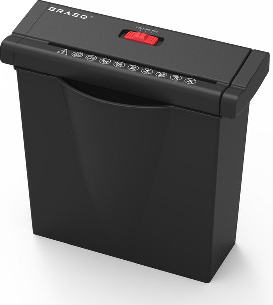 BRASQ Déchiqueteuse de papier avec bac noir - 7 litres - Déchiqueteuse de papier pour la maison et le bureau - P2 - bandes de 6 mm - 6 feuilles