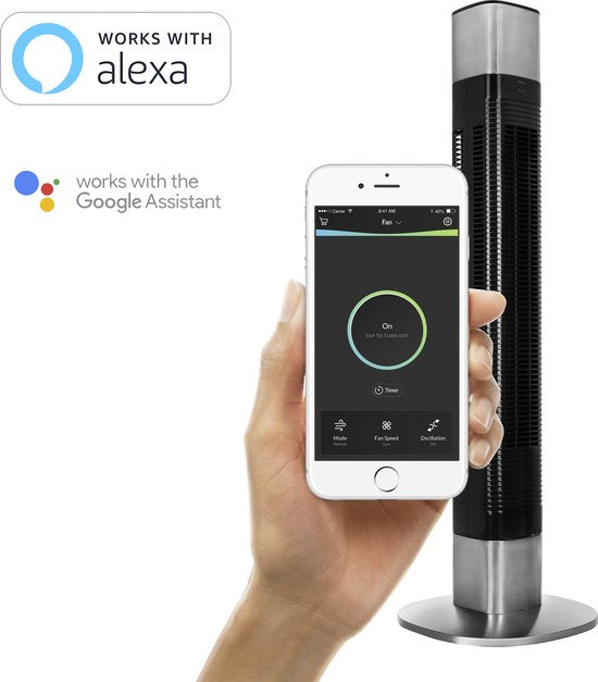 Ventilateurs - Princess 350000 - Ventilateur tour intelligent ; Noir ; Fonction minuterie ; Ventilateur ; Ventilateur intelligent ; Télécommande et contrôlable par application ; Refroidissement économe en énergie