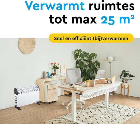 BRASQ - Convecteur électrique - Fonction turbo et thermostat réglable - Compact et silencieux - Minuterie - 750/1250-2000 watts - Chauffage avec protection contre la surchauffe - Blanc - Chauffage électrique