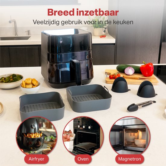 AoraKitchen Plateaux pour friteuse en silicone - 20cm - 5 pièces - Accessoires pour friteuse - Moufles et pinces inclus