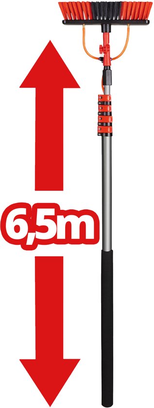Brosse à eau télescopique Shine XL 6,5 mètres - Brosse à laver rétractable avec distributeur de savon et raccord d'eau - Voiture, fenêtres, façades et panneaux solaires