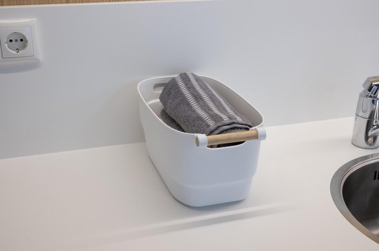Panier de rangement - Alpina - 33 x 18 x 15 cm - Plastique - Poignée en bois