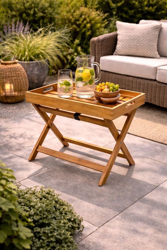 Ceruzo Table d'appoint Malibu - Pliable - Plateau - 50 cm - Bois de paulownia