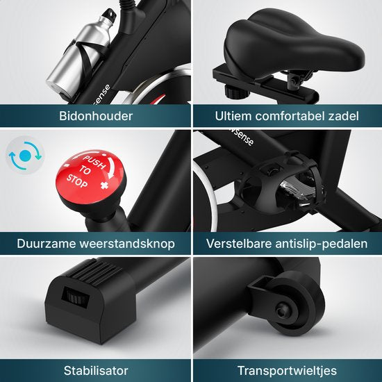 Flowsense Hometrainer Velair One - Vélo de fitness - Home Trainer avec résistance magnétique - Hometrainers Spinning Bike - 3KG Flywheel - Incl. Tablet Holder