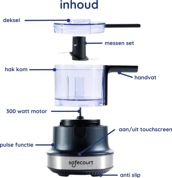 Safecourt Kitchen Chopper - Hachoir alimentaire - Lames flottantes - Broyeur à glace - 700ml - Noir/RSF