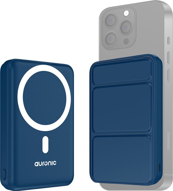 Auronic Powerbank - 10000 mAh - Convient à l'iPhone 12/13/14/15 et MagSafe - 22.5W - Chargement sans fil - Bleu