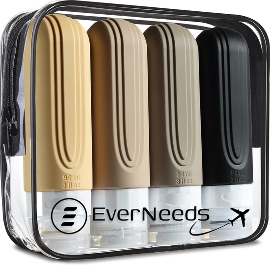 EverNeeds Bouteilles de voyage avec étui - rechargeables - Bouteilles de voyage en silicone pour bagages à main - Abricot - 4 pièces