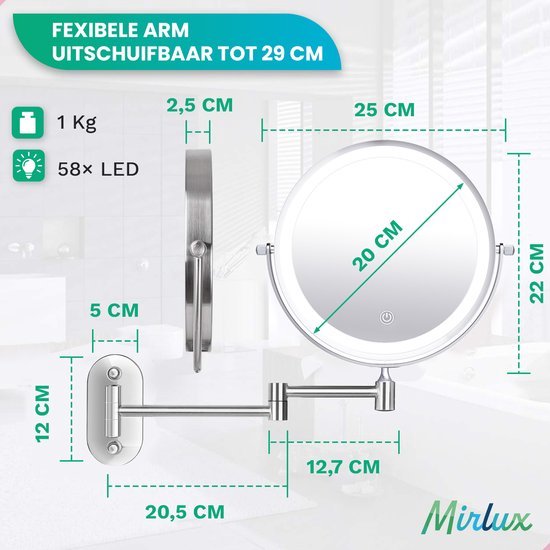 Miroir de maquillage avec éclairage LED - grossissement 5X - Miroir de rasage