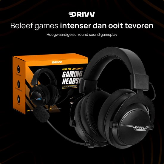 Drivv. PRO Casque de jeu sans fil avec microphone - Casque de jeu Bluetooth adapté à PS4, PS5, Xbox Series et PC - Sans fil 2.4GHz