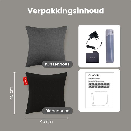Auronic Heat Cushion - Classic - 45x45 - Sans fil - Rechargeable - Coussin électrique - Infrarouge - Anthracite