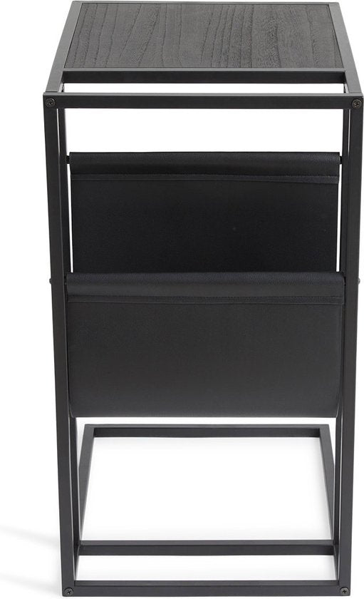 Lifa Living Porte-revues Manhattan Noir- Bois, Cuir Pu - Noir- 35x45x63 (LxLxH)