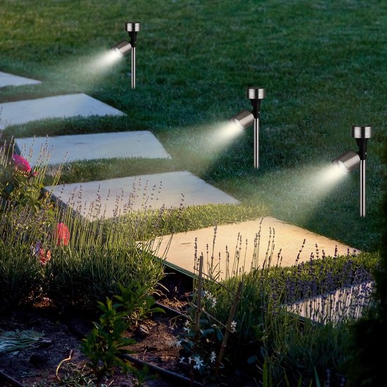 Monzana Set de 6 LED solaires - lumière de jardin - Acier inoxydable