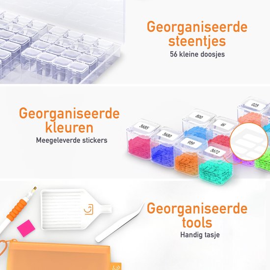 Happy Painter - 56 boîtes de tri - Boîte de rangement - Accessoires de peinture au diamant - boîte à perles - boîte à perles - Adultes et enfants - Emballage complet