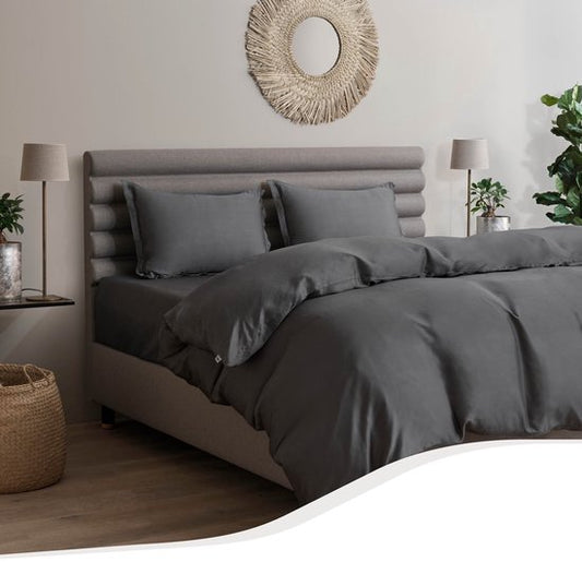 Home by TEMPUR - Housse de couette - 140x200 cm - Anthracite et fibres de bambou - Soie et sans repassage - Chambre à coucher et confort - Régulation naturelle de la température