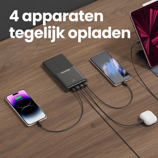 Auronic Powerbank 30 000 mAh - Charge rapide 22,5 W via USB-C, USB-A, Micro-USB - Câble inclus - Universel - Charge rapide - Pack d'urgence - Noir