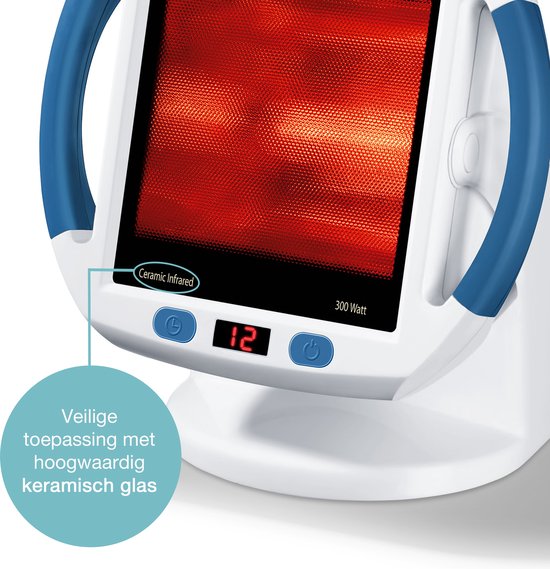Sanitas SIL 45 Lampe infrarouge - Plaque vitrocéramique XL 30 x 40 cm - 300 watts - Minuterie - Bloque les UV à 100 % - Ventilation - Arrêt automatique - Rangement du cordon dans la base - Certifié médicalement - Lunettes de protection incluses - Garantie