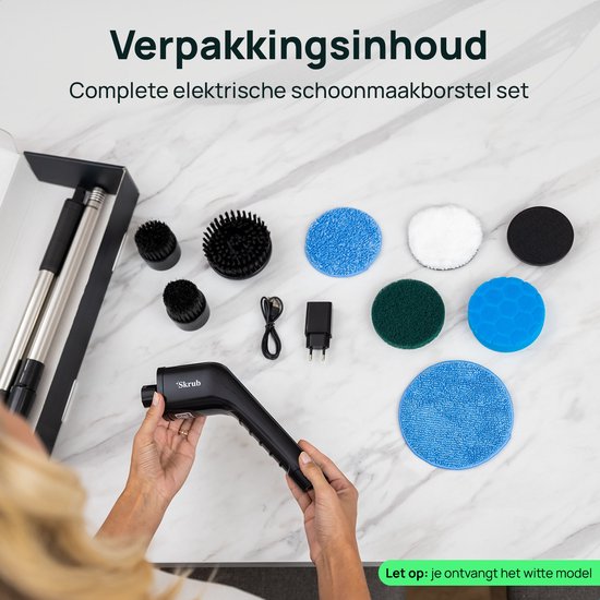 Skrub Electric Cleaning Brush - Brosse à récurer avec manche pour la salle de bain - 8 accessoires
