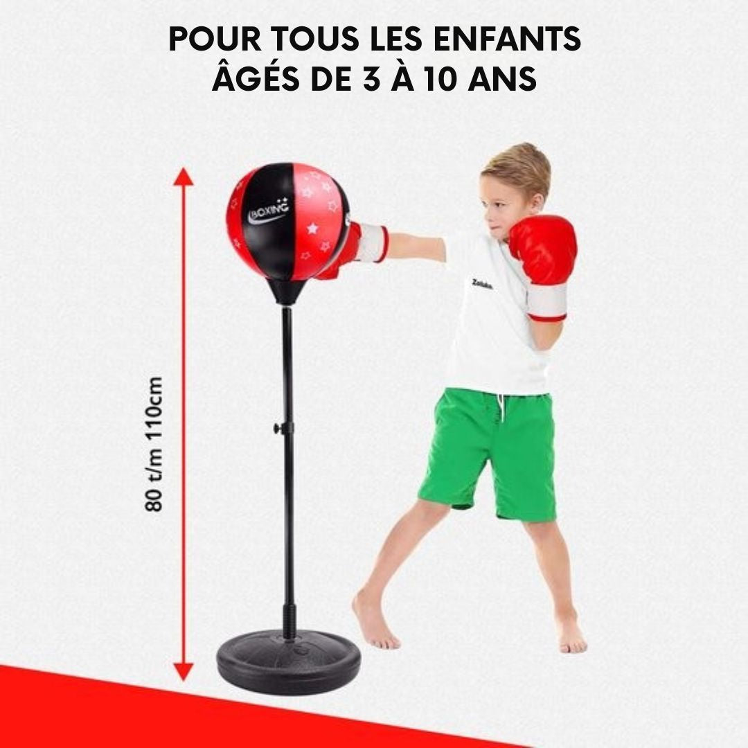 Ballon de boxe sur pied pour enfants Zoluko - Gants de boxe et pompe gonflable inclus - Hauteur réglable - Pour l'intérieur et l'extérieur - noir/rouge