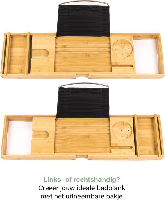 Budu Planche de bain en bambou - Planche de bain en bois - Planche de bain pour le bain - Réglable / Extensible - Support de bain - Support de bain en bambou - 70-105 cm