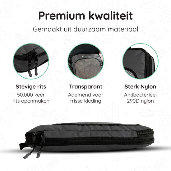 Cubes de compression Volcan - Organiseur de valise - Lot de 4 - Avec fermetures éclair de compression - Pour sac à dos et valise - Noir