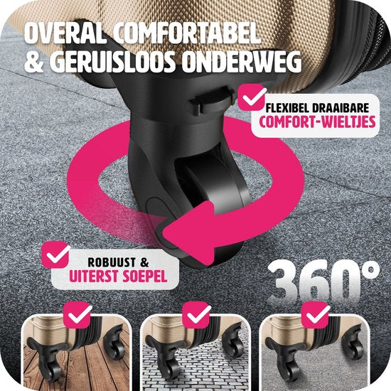 tectake® - Set de 4 valises à coque dure - Set de valises de voyage à roulettes - ABS - Poignée télescopique et serrure - Pèse-bagages inclus - Tailles des trolleys S-M-L-XL - Champagne