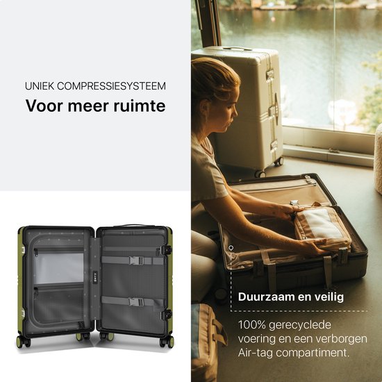 ONYX Hybrid Pro Hand Luggage Suitcase 35 Litres - Polycarbonate recyclé et design sans fermeture éclair - Valise de voyage avec serrure TSA et roues pivotantes - Trolley léger - Vert olive