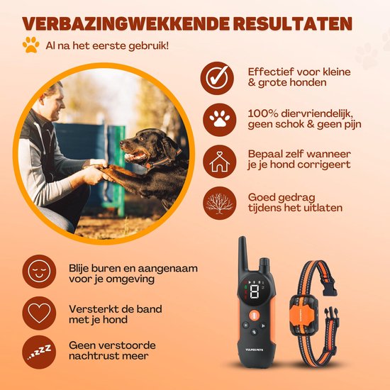 Vulpes Goods® Collier anti-aboiement Pro avec télécommande - Dispositif anti-aboiement - Collier de dressage 3-en-1 - Sans choc - Collier d'éducation pour petits et grands chiens - Imperméable - Rechargeable - Vibration et Audio