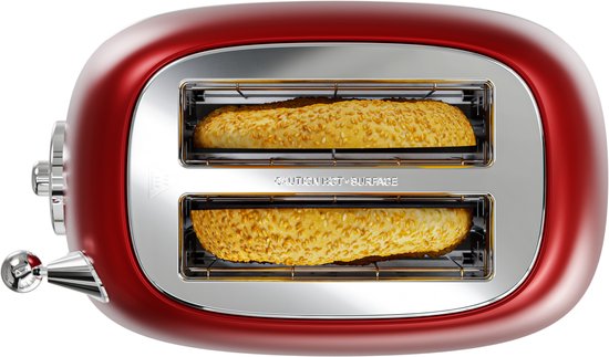 KitchenBrothers Retro Toaster - Grille-pain - 6 niveaux de chaleur - 2 fentes extra-larges - 815W - Rouge