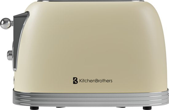 KitchenBrothers Retro Toaster - Grille-pain - 6 niveaux de chaleur - 2 fentes extra-larges - 815W - Beige