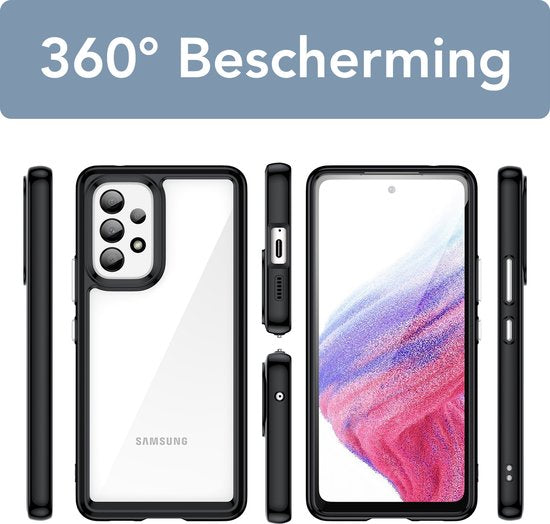 Podec Case Suitable for Samsung Galaxy A53 Black and Transparent Phone Case - Anti-Shock Case Cover with 2x Screen Protector